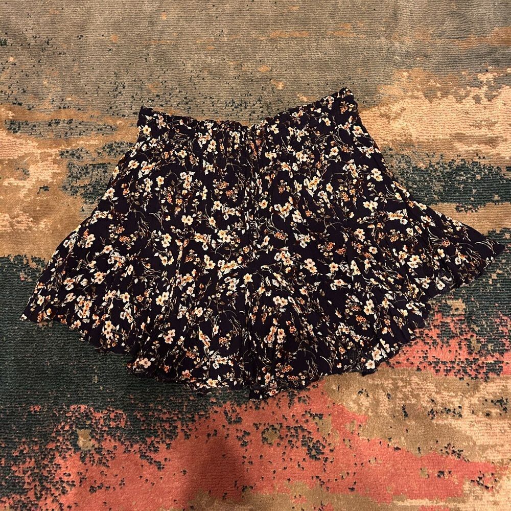 White Birch Floral Skater Skirt - navy blue